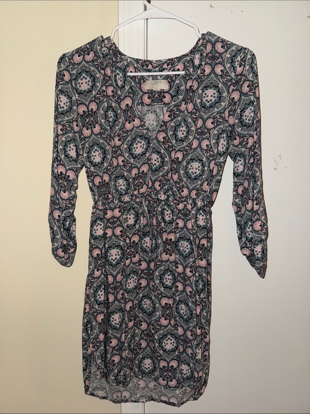 LOFT Petite Floral Medallion Dress in Green, Black, and Pink